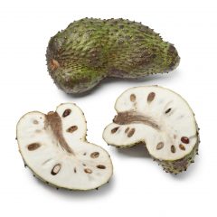 Fresh  whole and half soursop fruit on white background